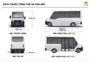 kích thước tổng thể xe gaz 24 chỗ cửa đôi